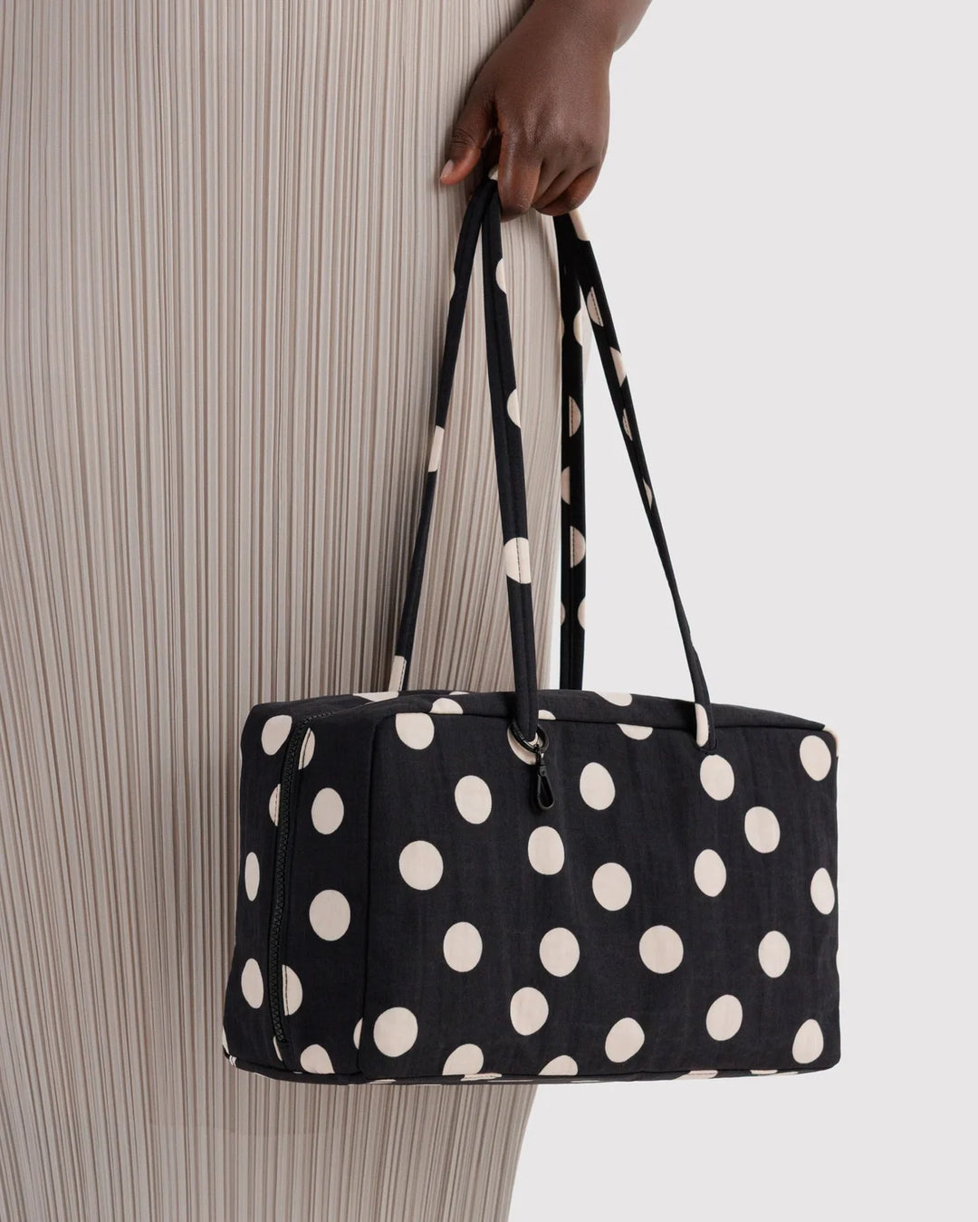 BAGGU Medium Bowler Bag, Black &amp; Cream Polka Dot