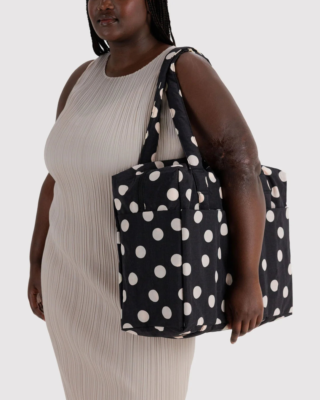 BAGGU Small Cloud Carry On, Black &amp; Cream Polka Dot