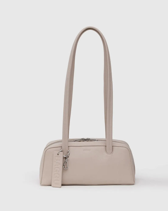 BAGGU Small Recycled Leather Bowler Bag, Stone
