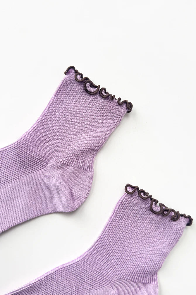 Ruffled Modal Socks, Lilac / Brown
