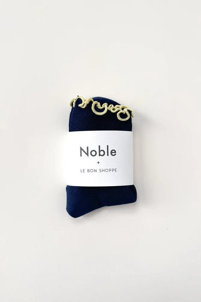 Ruffled Modal Socks, Navy / Butter
