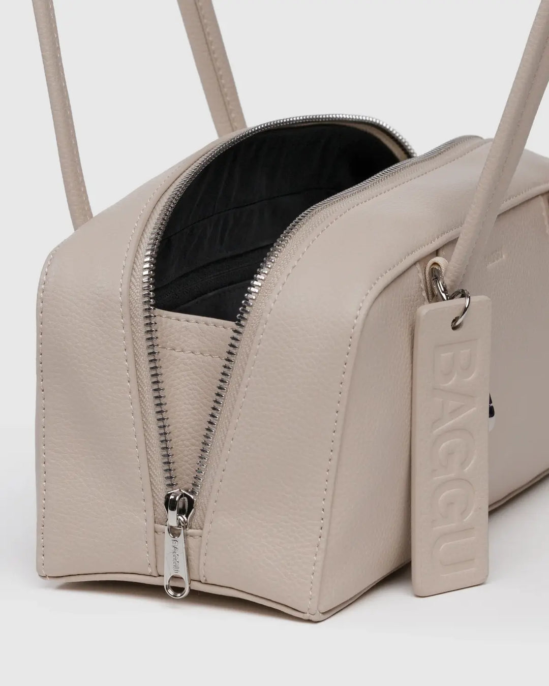 BAGGU Small Recycled Leather Bowler Bag, Stone