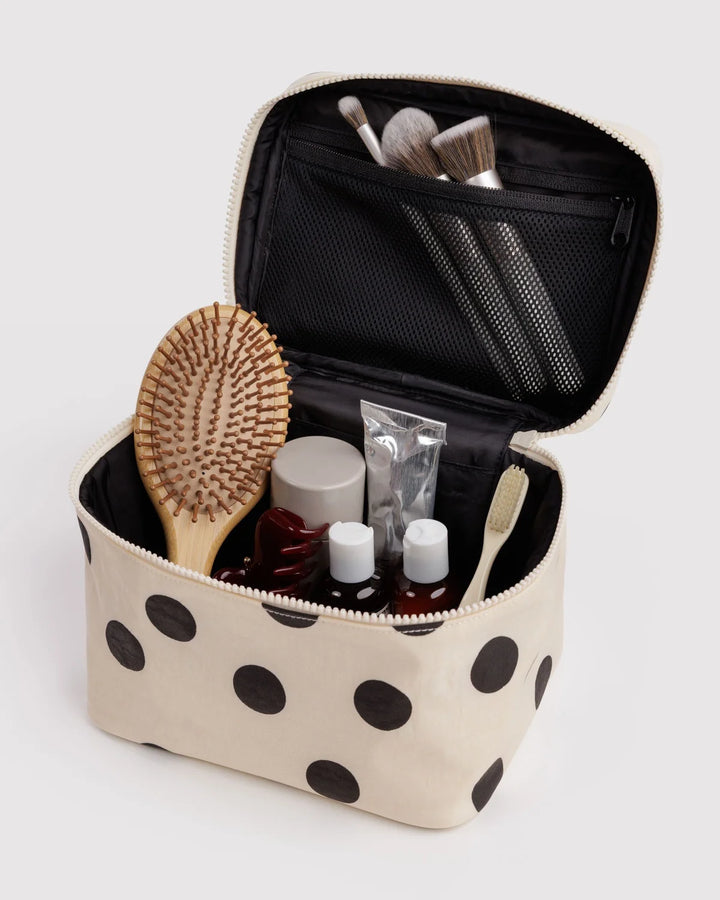 BAGGU Large Cosmetic Case, Cream &amp; Black Polka Dots