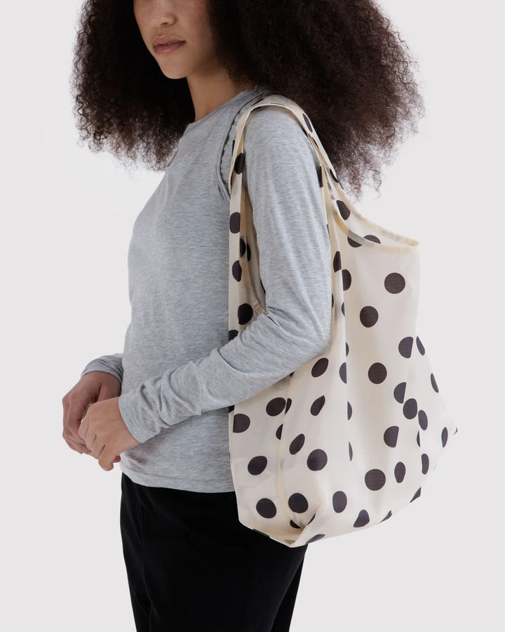 BAGGU Reusable Bag, Cream &amp; Black Polka Dot