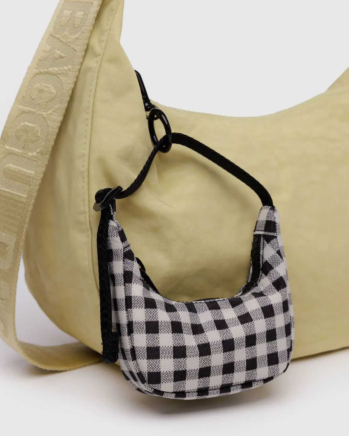 BAGGU Crescent Bag Charm, Black & White Gingham