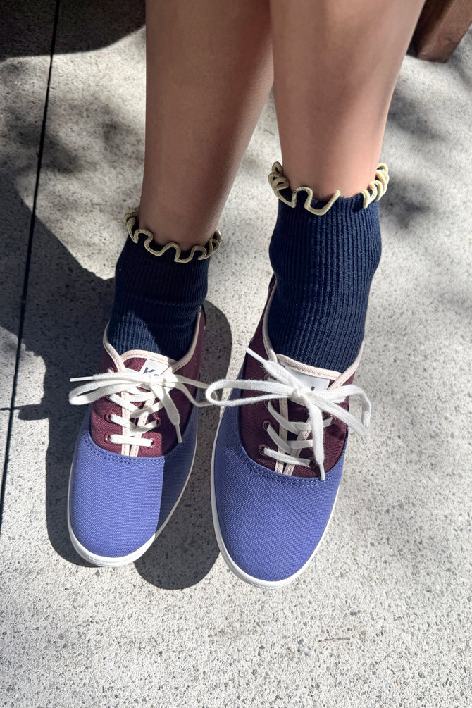 Ruffled Modal Socks, Navy / Butter
