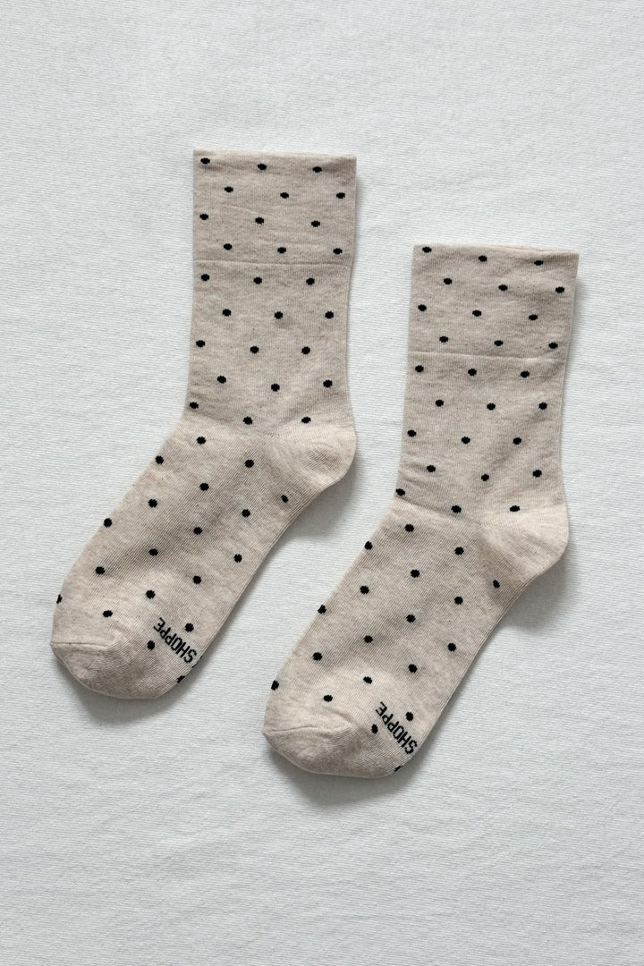 Polkadot Sneaker Socks, Oatmeal/Black