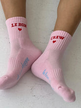 Load image into Gallery viewer, Embroidered Crew Socks, Strawberry Milk