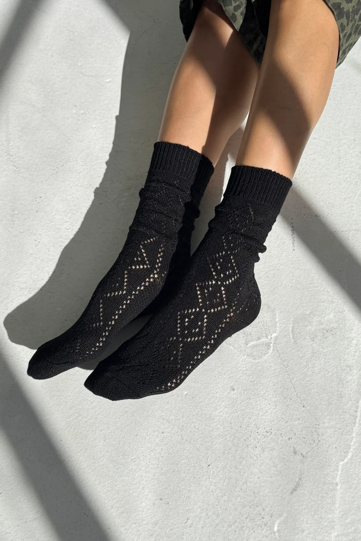 Modal Eyelet Socks, Jet Black