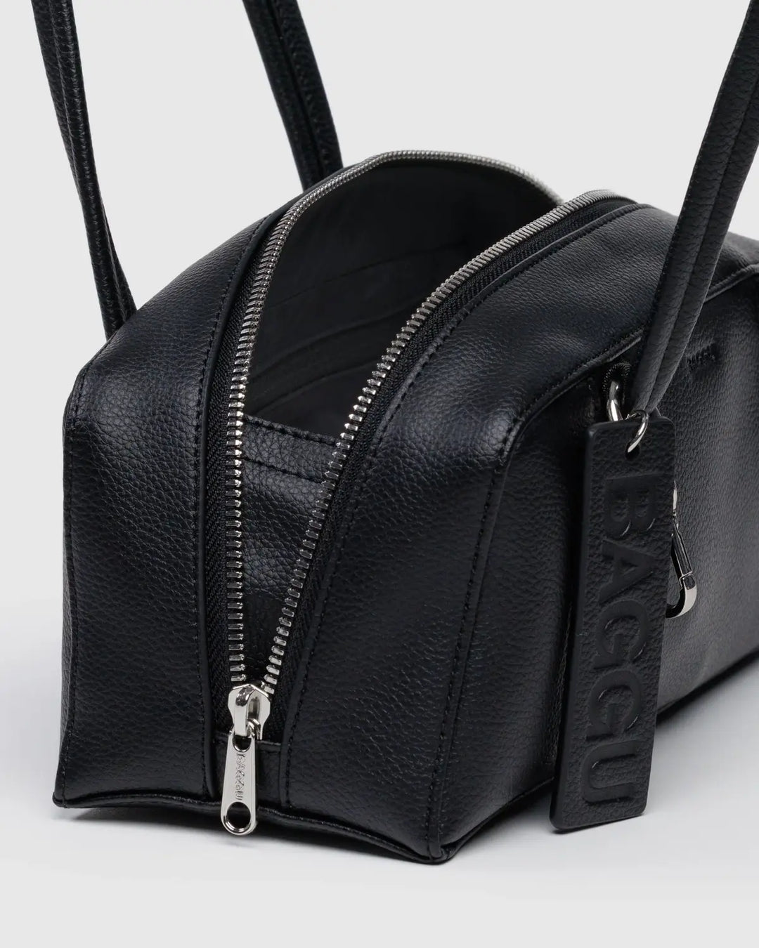 BAGGU Small Recycled Leather Bowler Bag, Black