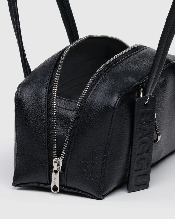 BAGGU Small Recycled Leather Bowler Bag, Black