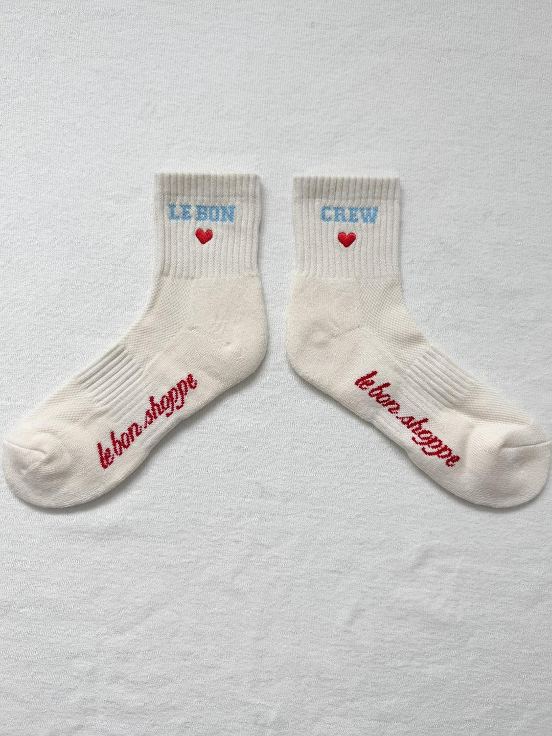 Embroidered Crew Socks, Vanilla