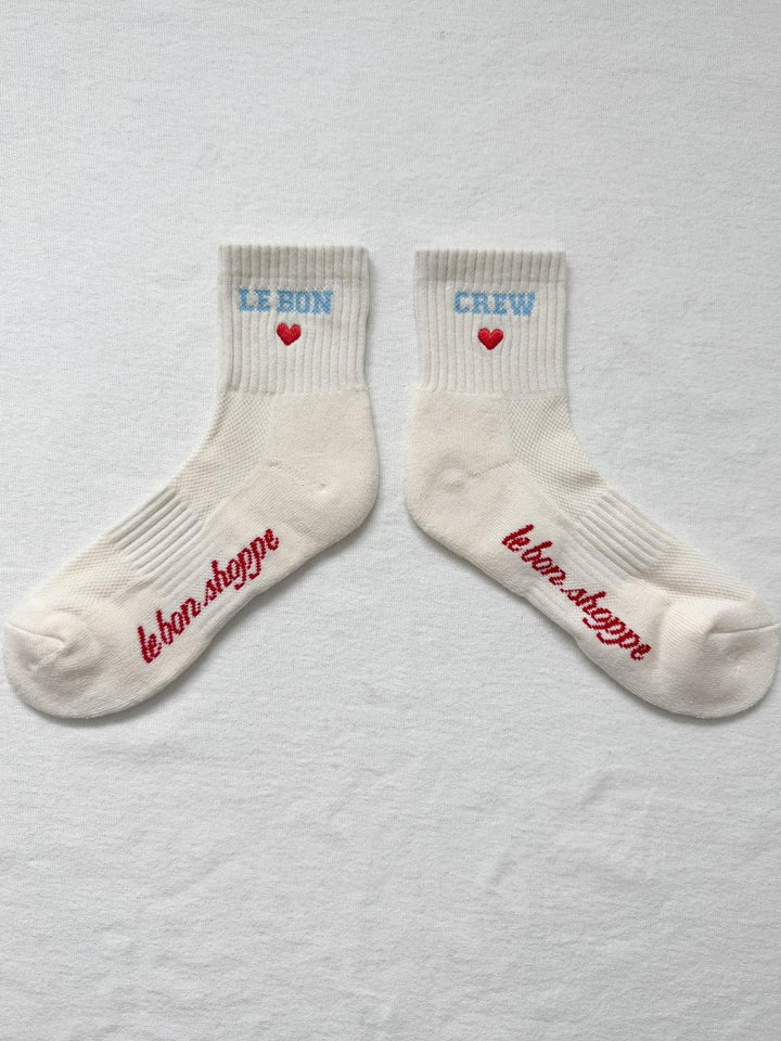 Embroidered Crew Socks, Vanilla