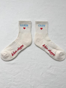 Embroidered Crew Socks, Vanilla