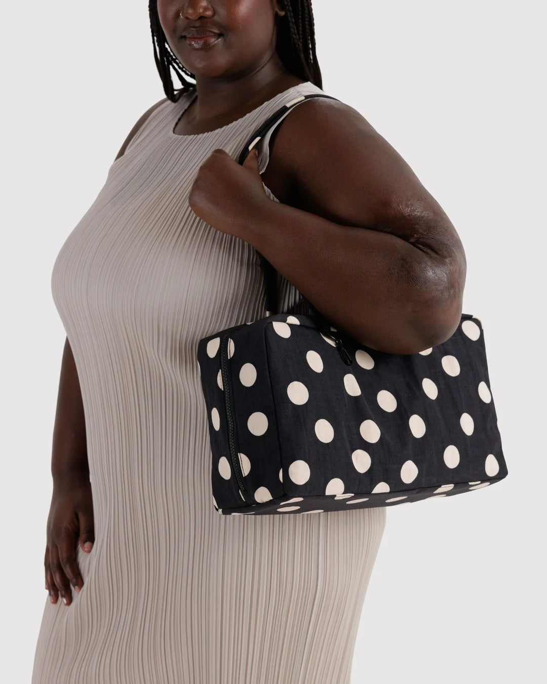 BAGGU Medium Bowler Bag, Black &amp; Cream Polka Dot