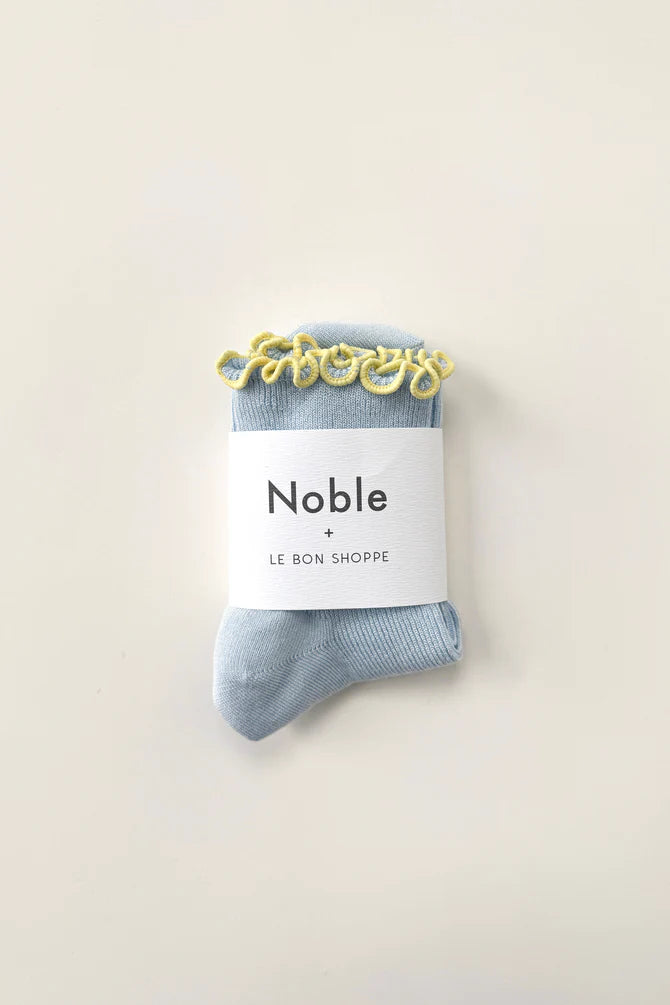 Ruffled Modal Socks, Baby Blue / Butter