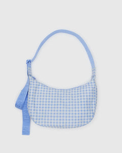 BAGGU Crescent Bag, Light Blue Gingham