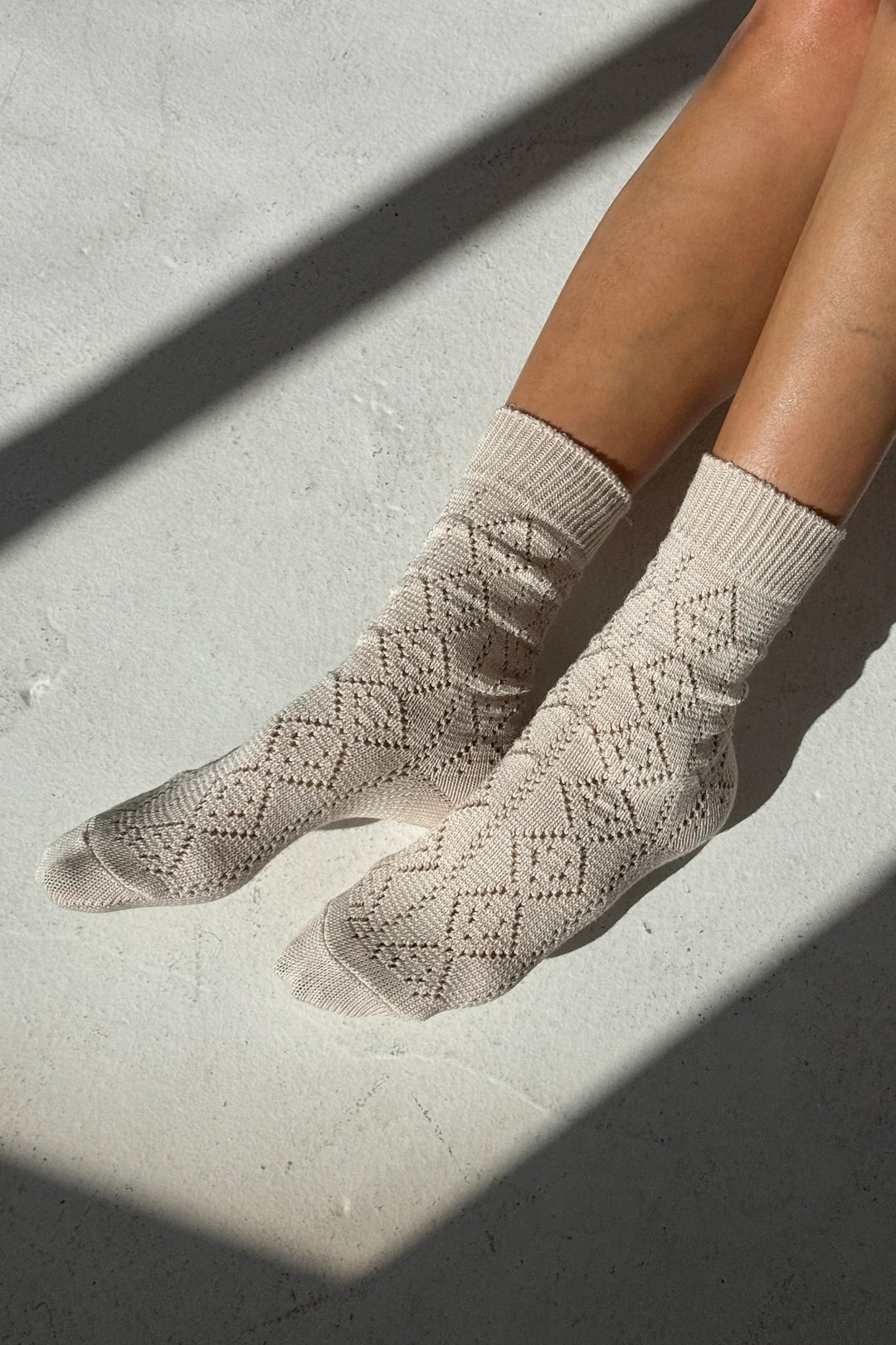 Modal Eyelet Socks, Oyster