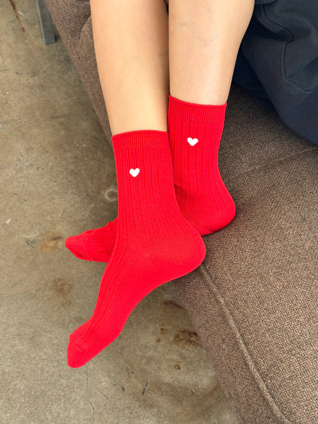 Embroidered Her Socks, Classic Red + Heart