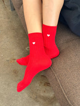 Load image into Gallery viewer, Embroidered Her Socks, Classic Red + Heart