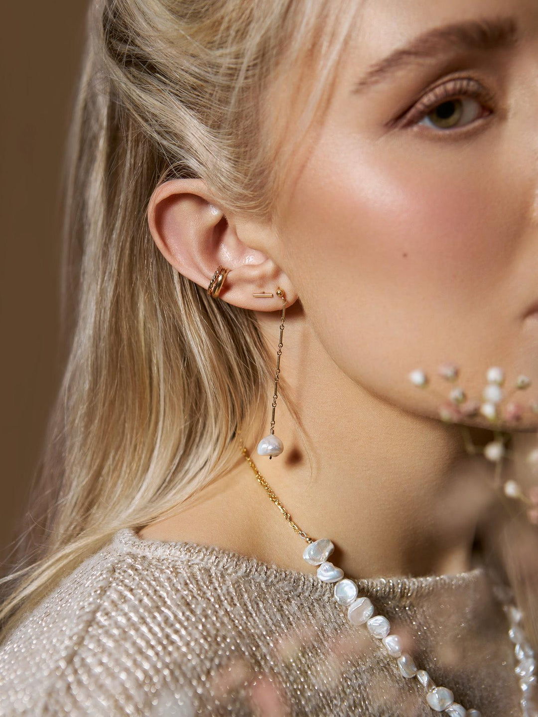 Orchid Pearl &amp; Link Earrings