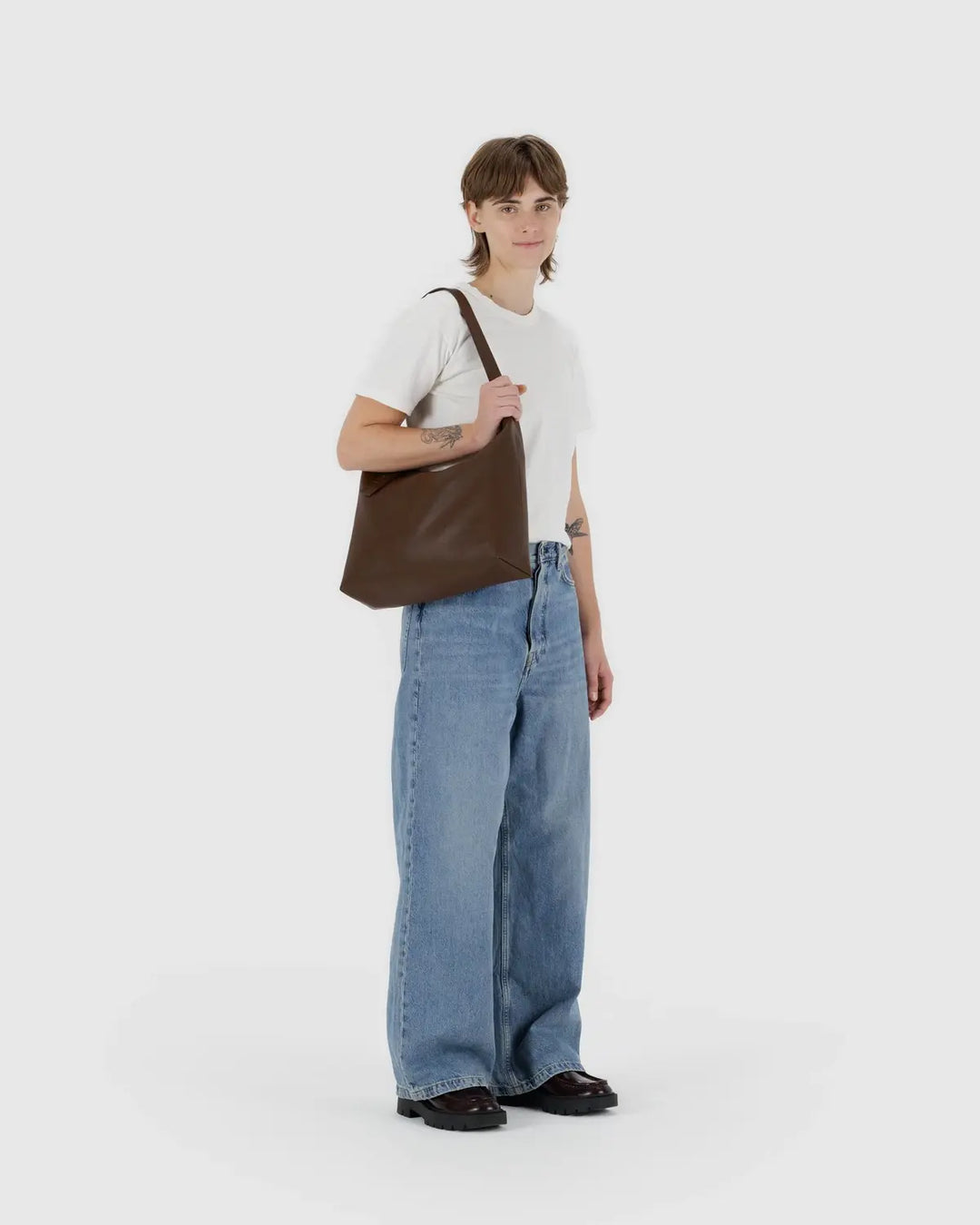 BAGGU Recycled Leather Shoulder Bag, Brown