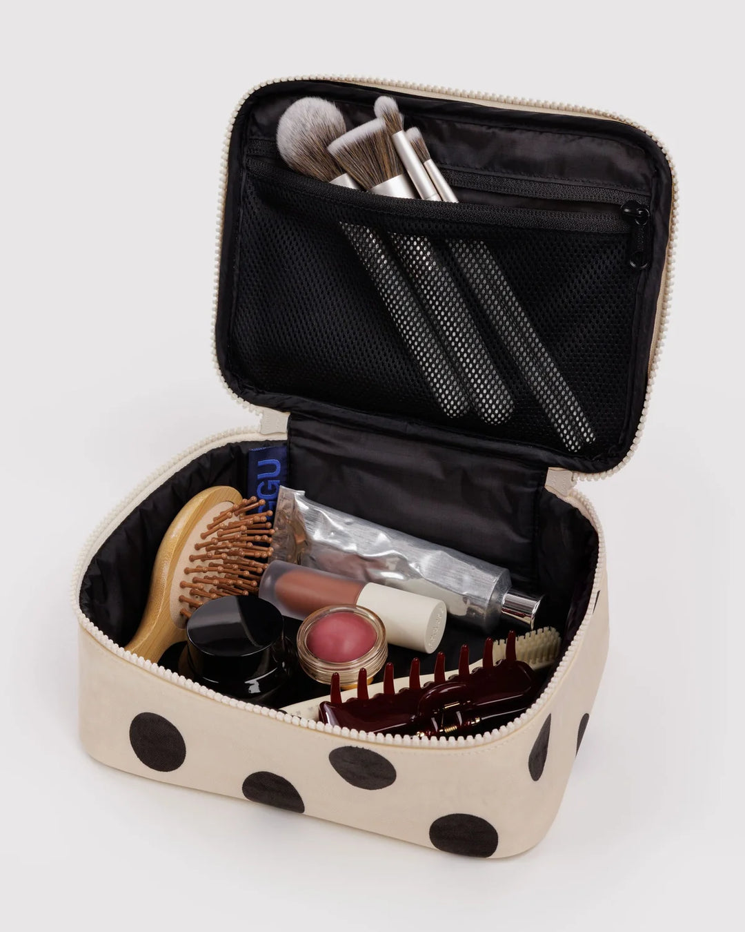 BAGGU Small Cosmetic Case, Cream &amp; Black Polka Dot