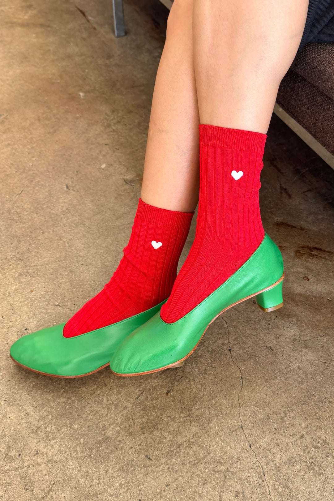 Embroidered Her Socks, Classic Red + Heart