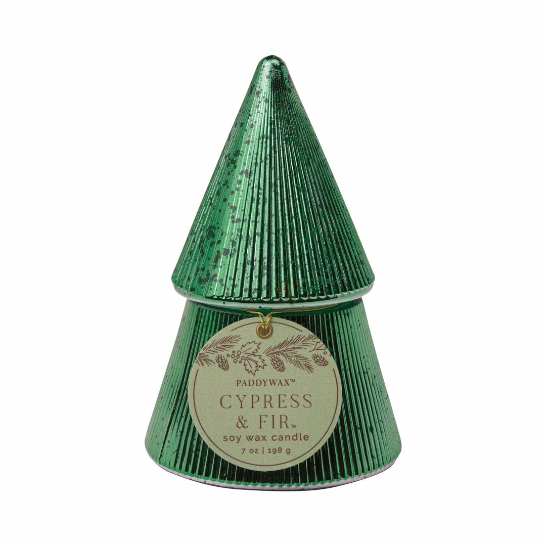 Green Stacked Tree Candle, Cypress &amp; Fir