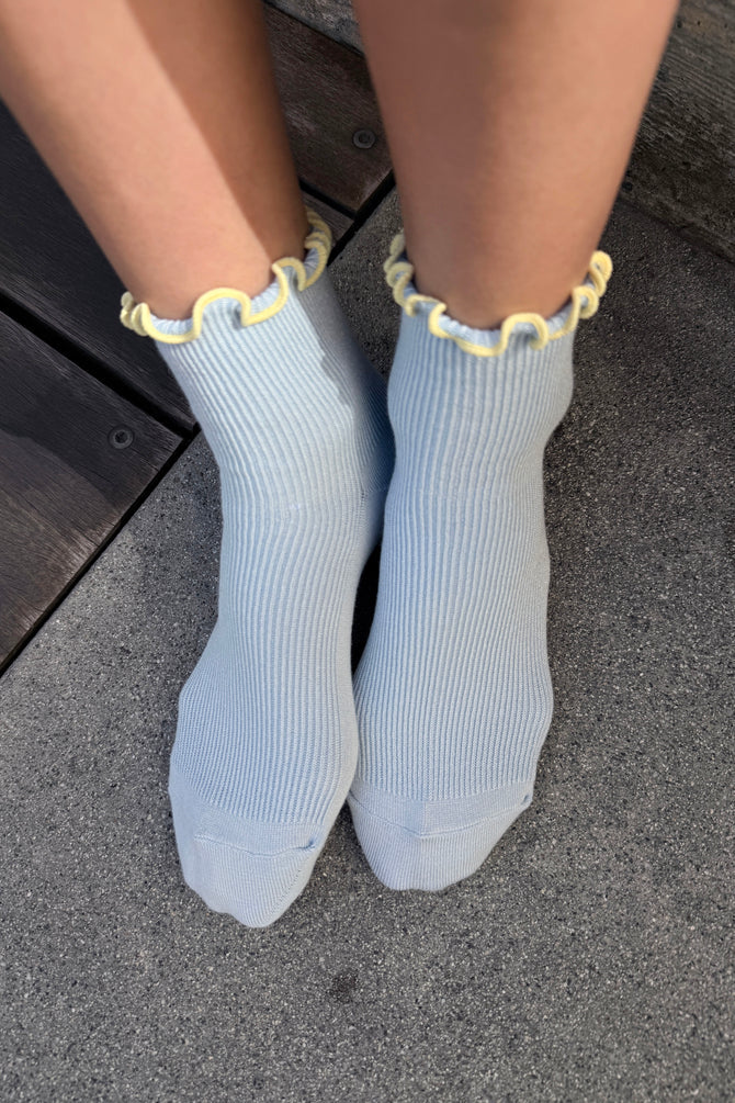 Ruffled Modal Socks, Baby Blue / Butter