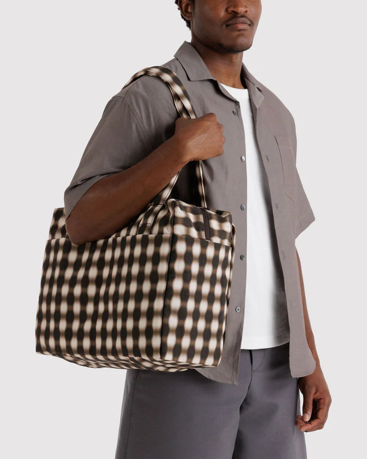 BAGGU Small Cloud Carry On, Blurred Gingham Brown