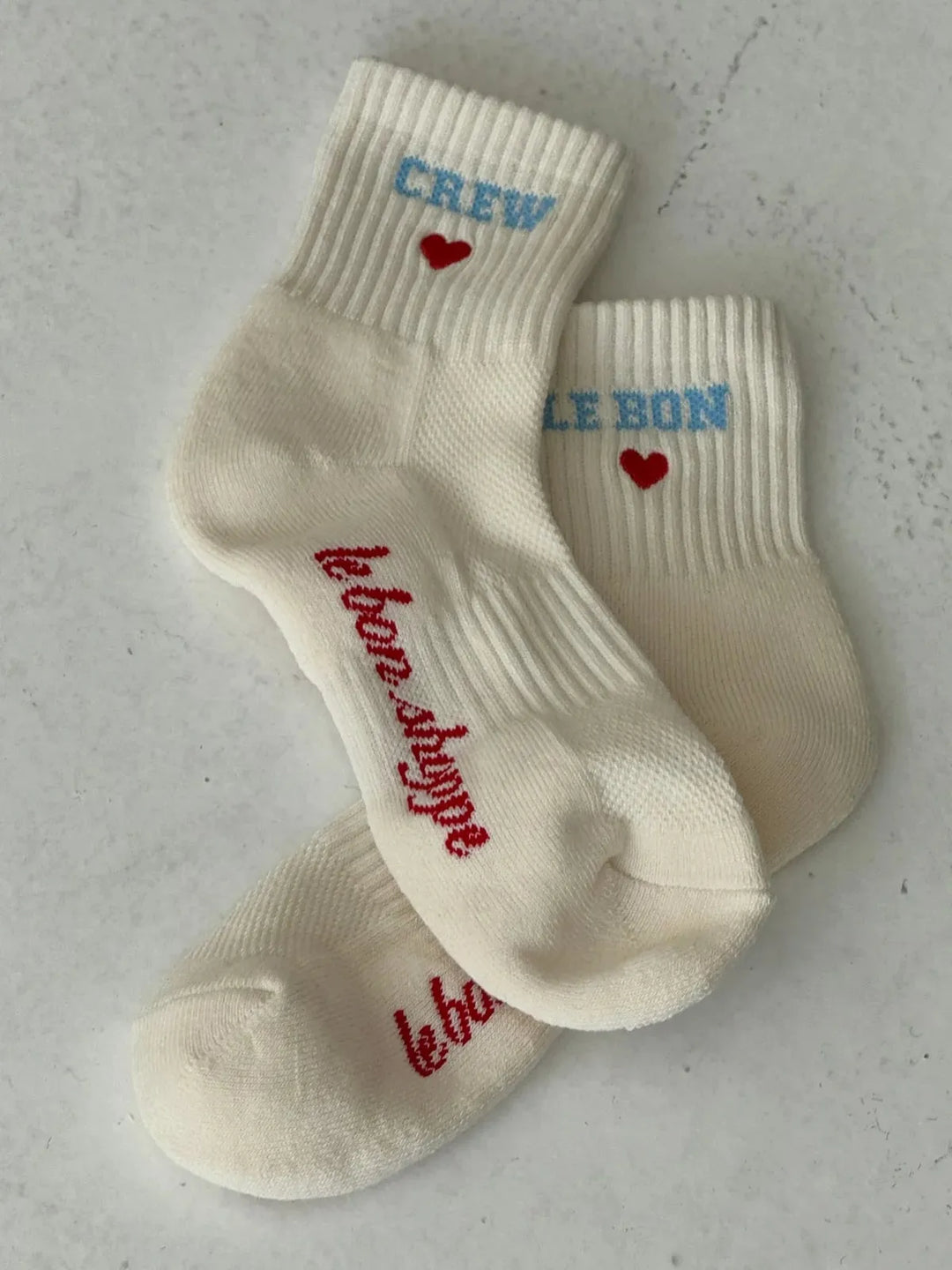 Embroidered Crew Socks, Vanilla