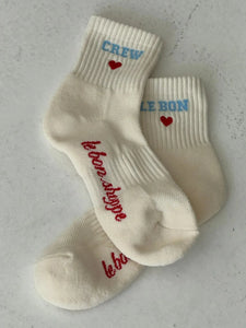 Embroidered Crew Socks, Vanilla