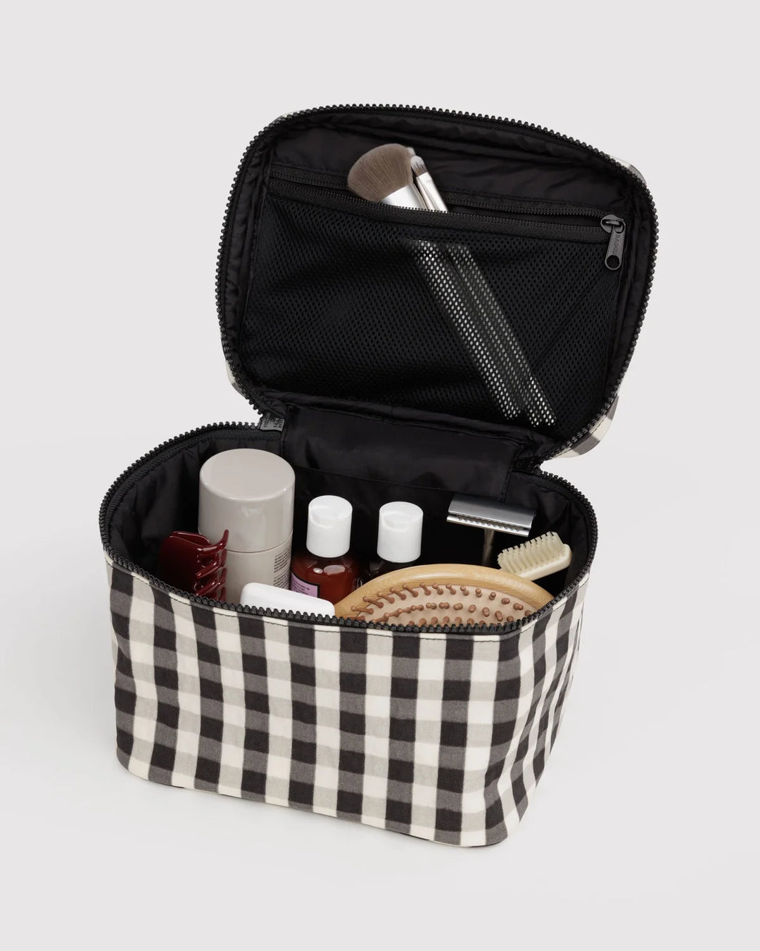 BAGGU Large Cosmetic Case, Black &amp; Cream Gingham