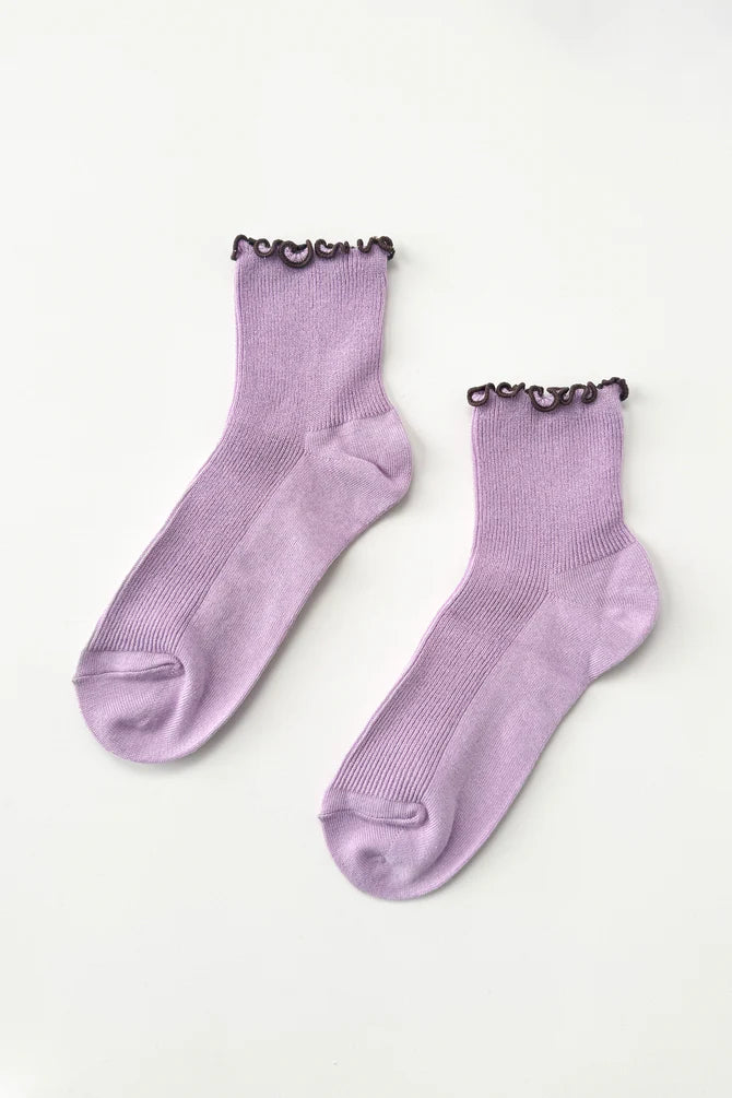 Ruffled Modal Socks, Lilac / Brown