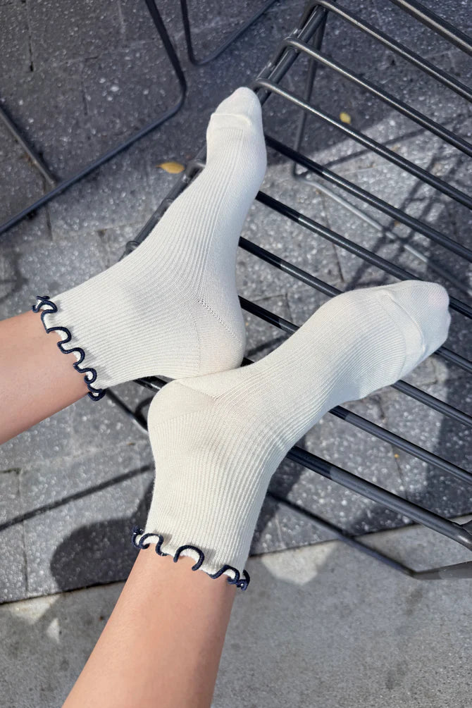 Ruffled Modal Socks, Soft White / Navy