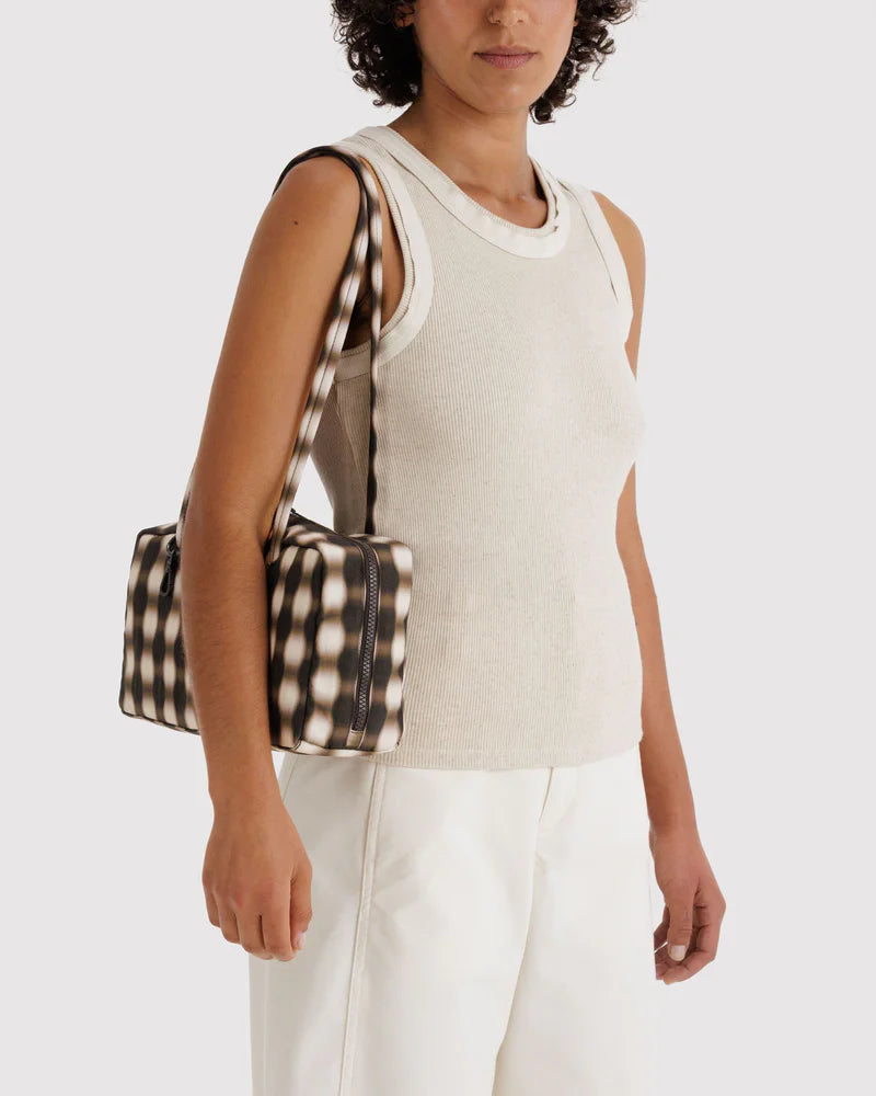 BAGGU Bowler Bag, Blurred Gingham Brown