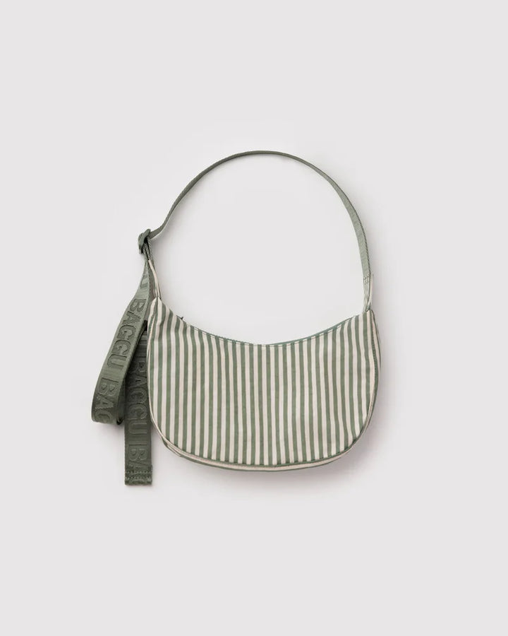 BAGGU Small Crescent Bag, Sage Stripe