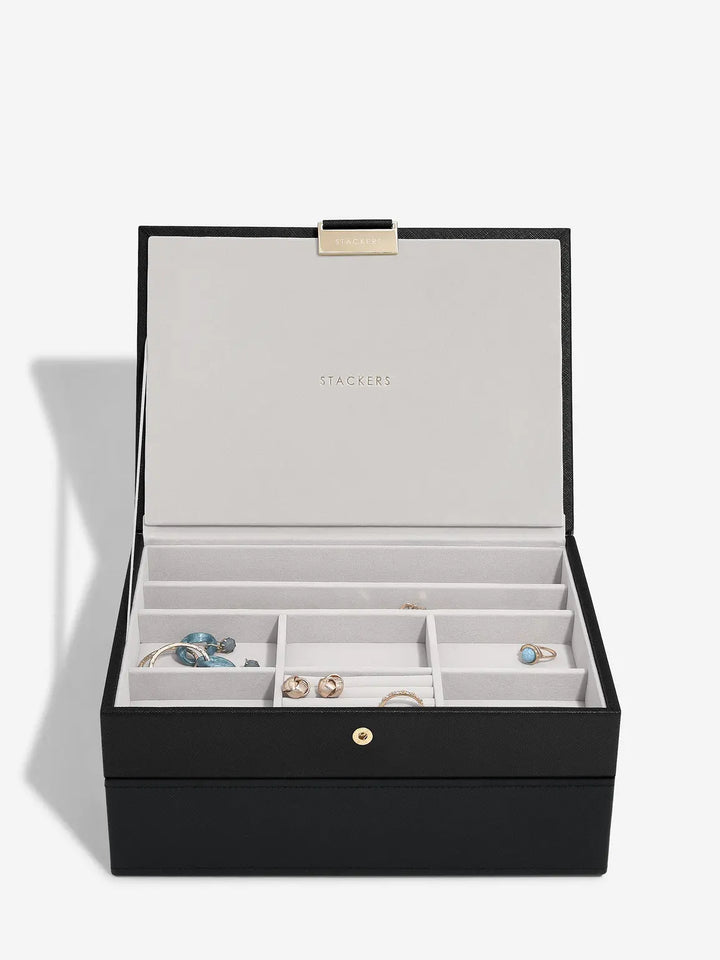 Classic Black Raffia Jewellery Box, Set of 2