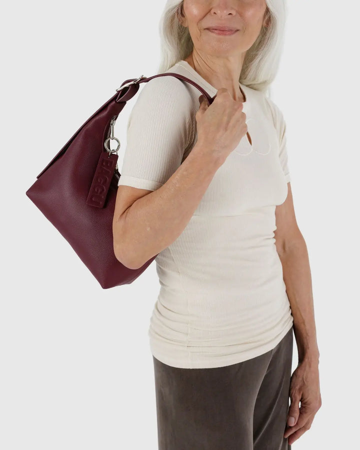 BAGGU Small Recycled Leather Shoulder Bag, Mahogany