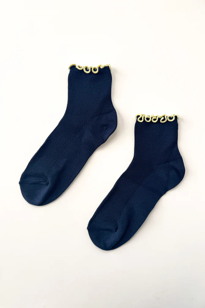Ruffled Modal Socks, Navy / Butter
