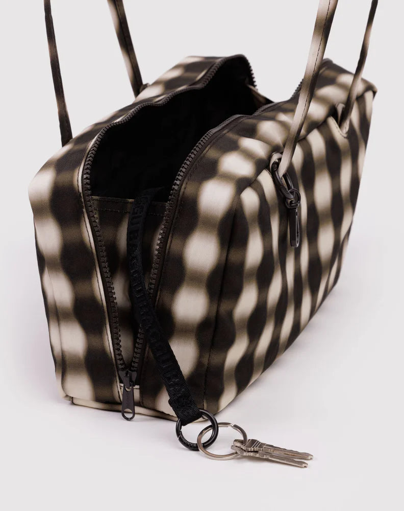 BAGGU Bowler Bag, Blurred Gingham Brown