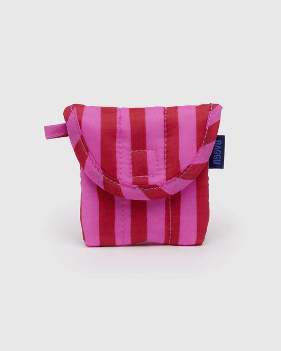 BAGGU Puffy Earbuds Case, Pink & Red Painted Stripe