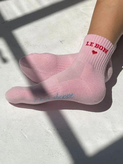 Embroidered Crew Socks, Strawberry Milk