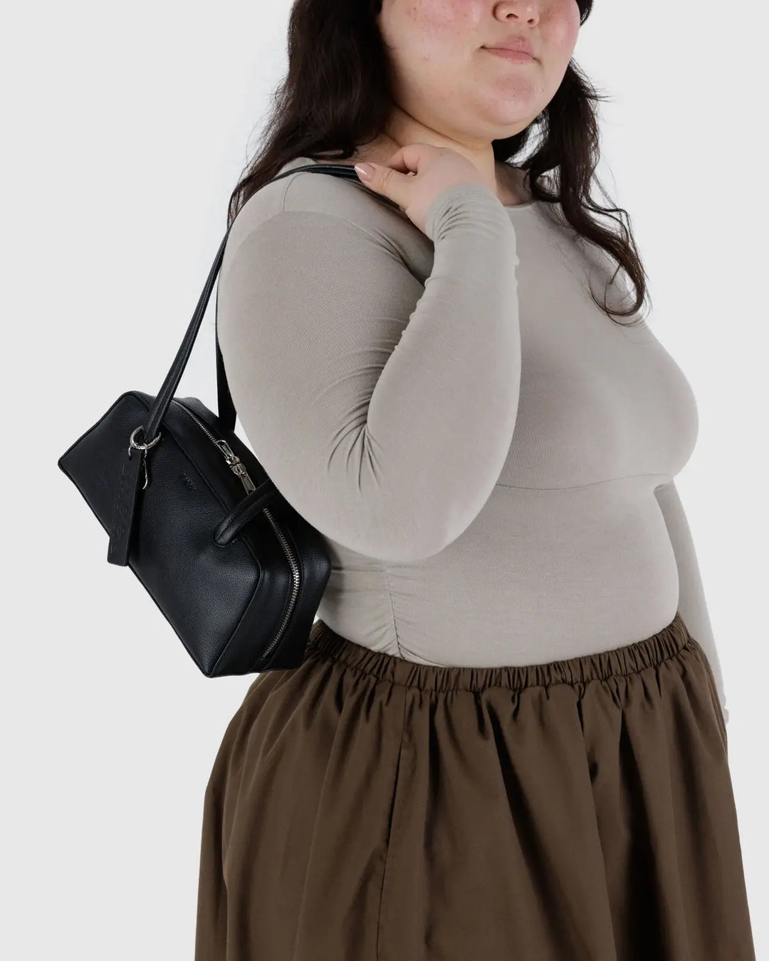 BAGGU Small Recycled Leather Bowler Bag, Black
