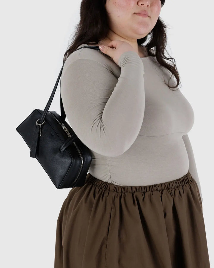 BAGGU Small Recycled Leather Bowler Bag, Black