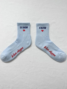 Embroidered Crew Socks, Sky Blue