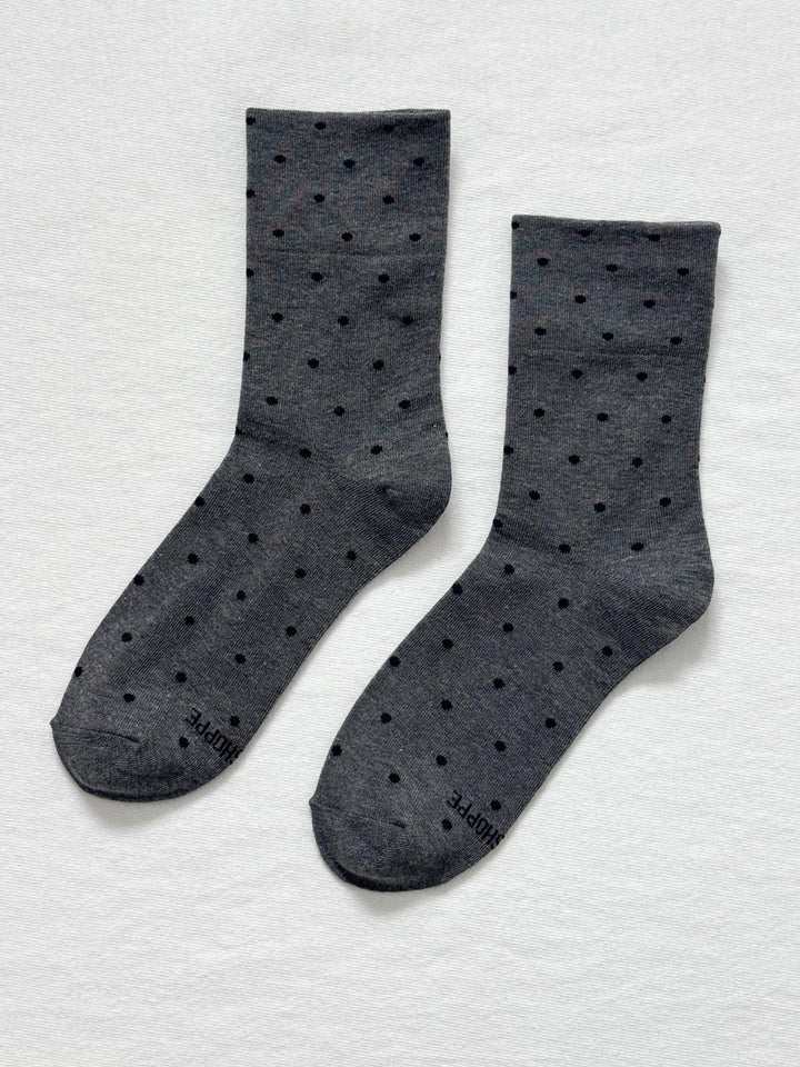 Sneaker Socks, Charcoal Polkadot