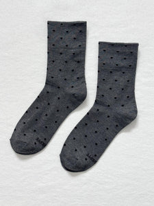 Sneaker Socks, Charcoal Polkadot