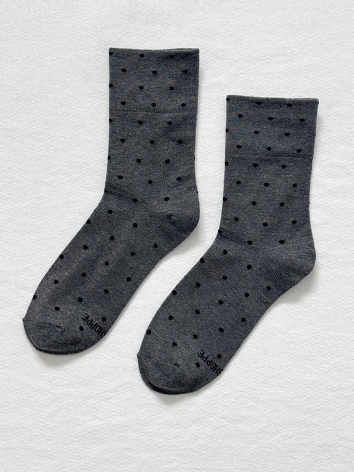 Sneaker Socks, Charcoal Polkadot